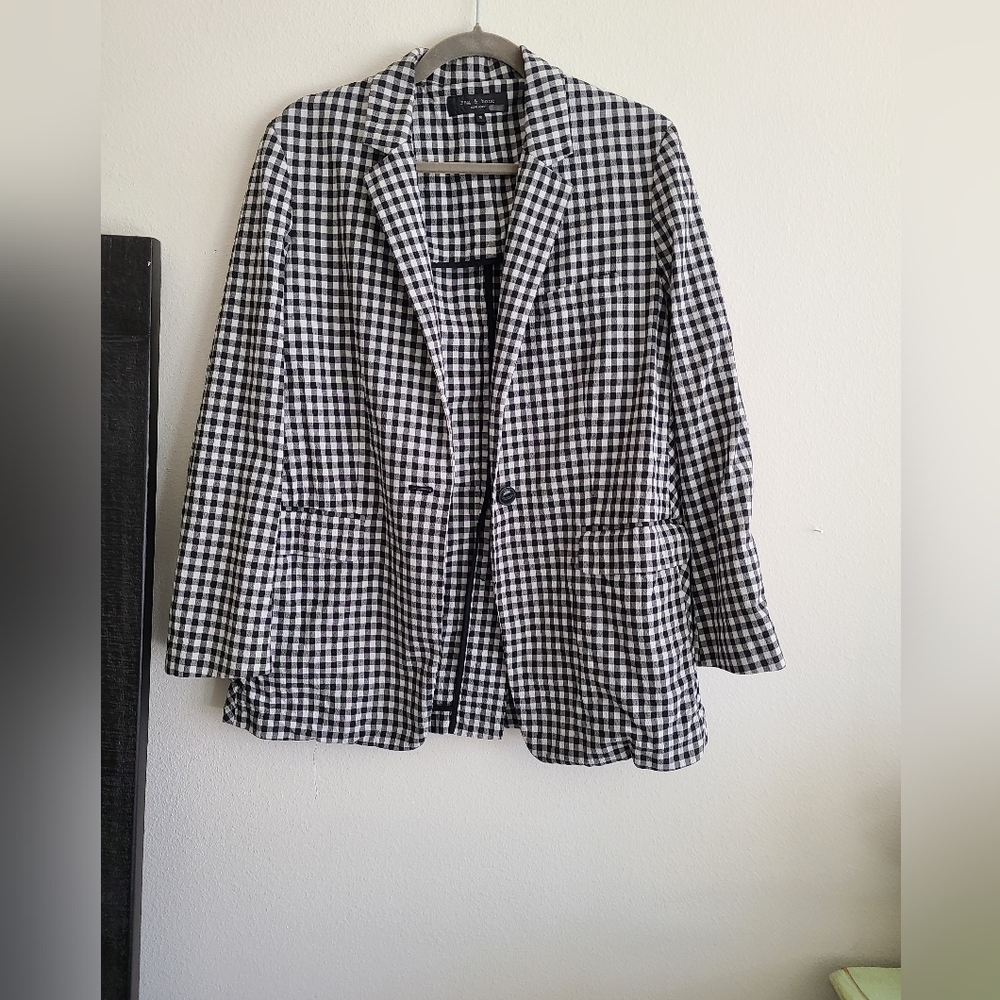 Rag And Bone Women's Black and White Checkered Blazer. Size 10